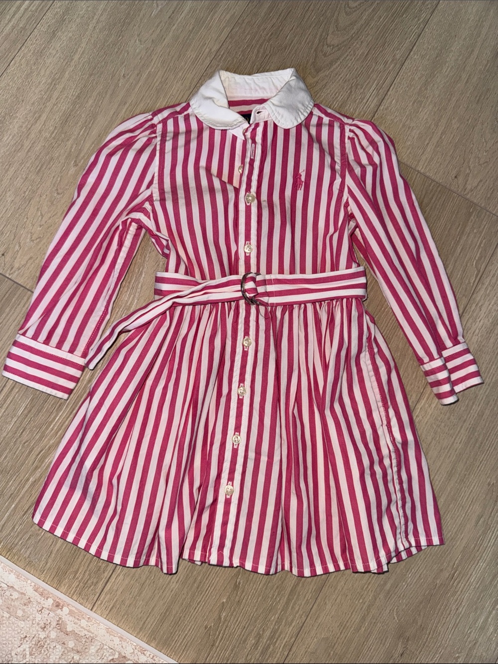 Ralph Lauren Pink and White Striped Shirt Dress with Belt